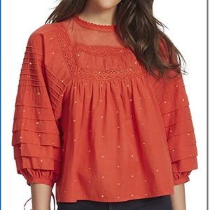 🔑 Ella Moss Orange Lyra Pintucked Blouse, XL; NWT